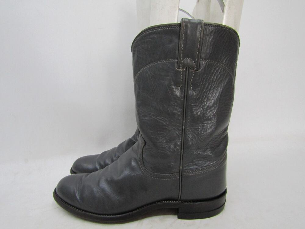 Justin Mens Sz 9 A Narrow Width Roper Gray Leather Roper Cowboy Western Boots